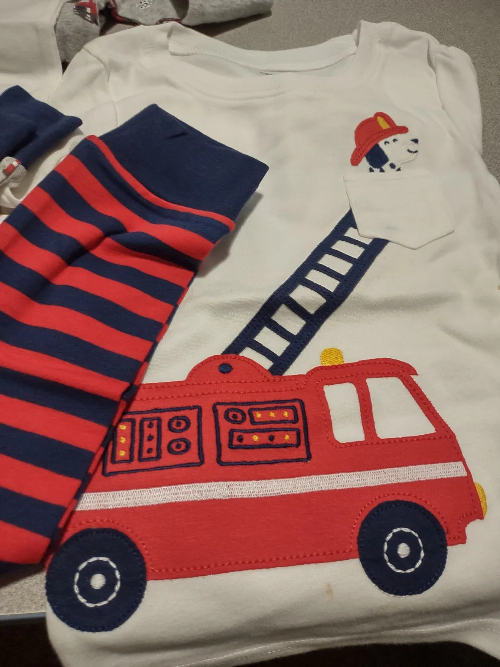 Carter's Gray & Red Fire Truck Pajama Set